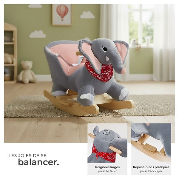 TECTAKE - Éléphant à bascule en peluche à partir de 12 mois gris - large