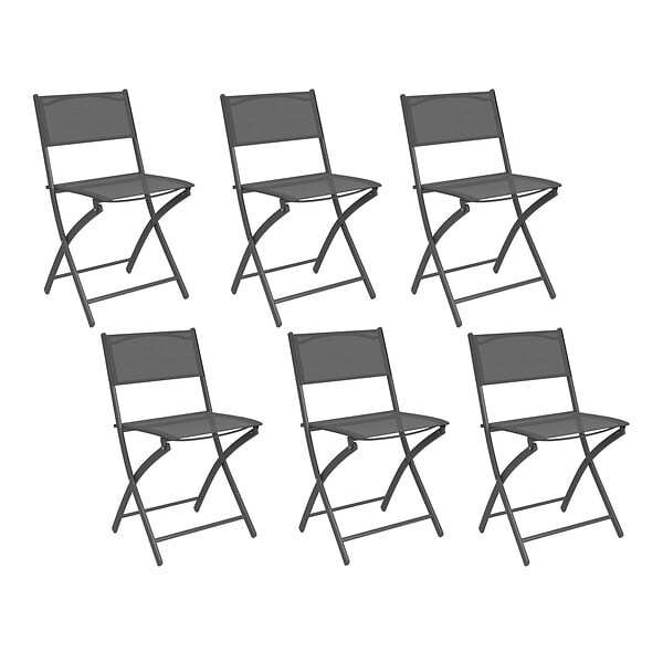 ID MARKET - Lot de 6 chaises de jardin pliantes BASTIA métal et textilène gris anthracite - large