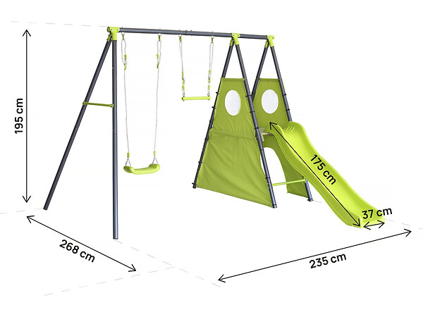 HABITAT ET JARDIN - Portique de jeu en métal avec toboggan "Kylian" - 4 agrès - Vert - large