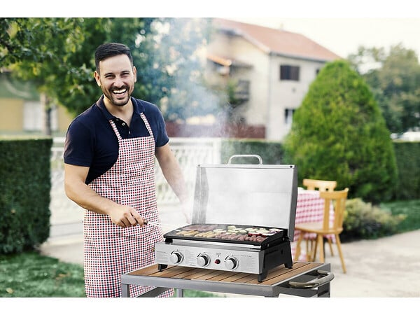 HABITAT ET JARDIN - Plancha à gaz avec 3 bruleurs et couvercle en métal "Fasto" - 7,5 kw - Gris - large