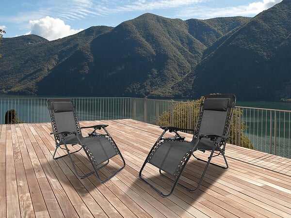 HABITAT ET JARDIN - Lot de 2 Fauteuils de jardin inclinable zéro gravité "Sintra" - Noir - large