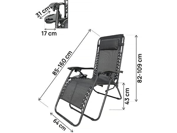 HABITAT ET JARDIN - Lot de 2 Fauteuils de jardin inclinable zéro gravité "Sintra" - Noir - large