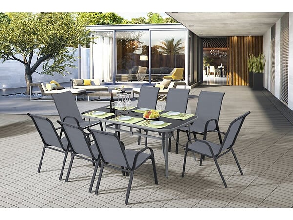 HABITAT ET JARDIN - Table et chaises de jardin en textilène "Cordoba XL 180" - 8 places - Gris - large