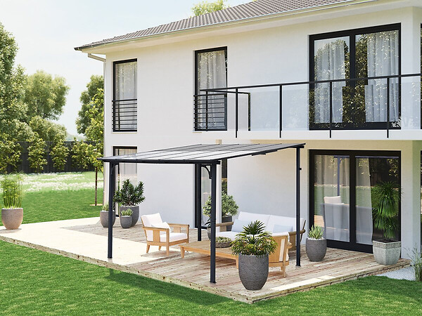 HABITAT ET JARDIN - Pergola tonnelle adossée "Marvin" - 3 x 3 m - 304 x 298 x 243 cm - Gris foncé - large