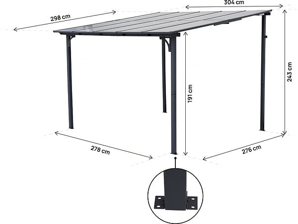 HABITAT ET JARDIN - Pergola tonnelle adossée "Marvin" - 3 x 3 m - 304 x 298 x 243 cm - Gris foncé - large