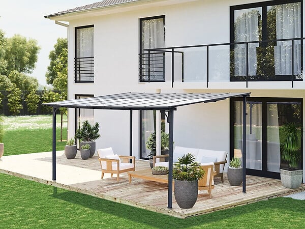 HABITAT ET JARDIN - Pergola tonnelle adossée "Marvin" - 4 x 3 m - 423 x 298 x 243 cm - Gris foncé - large