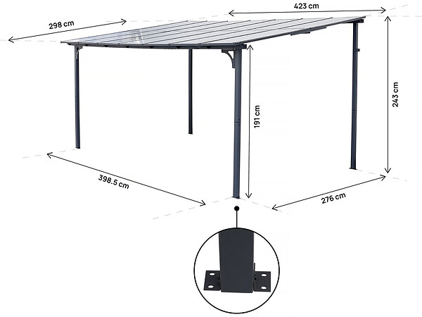 HABITAT ET JARDIN - Pergola tonnelle adossée "Marvin" - 4 x 3 m - 423 x 298 x 243 cm - Gris foncé - large