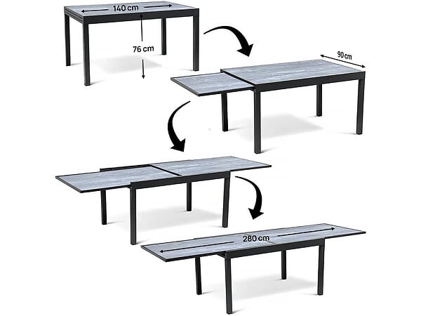 HABITAT ET JARDIN - Table de jardin en aluminium extensible "Lagos" - 140/280 x 90 x 76 cm - Gris - large