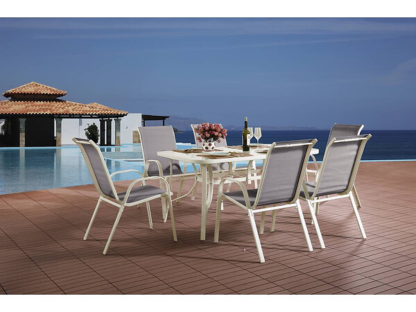 HABITAT ET JARDIN - Table et chaises de jardin en textilène "Cordoba" - Phoenix - 6  places - Gris - large