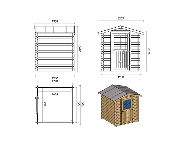ALTANKA - Abri de jardin en bois - 3.61m2 - 1.9x1.9m - Ep. 28mm - Couleur: naturel - DOM593 - large