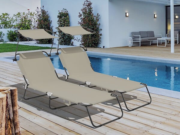 HABITAT ET JARDIN - Lot de 2 bains de soleil pliable "Lazy" - Avec pare soleil - Taupe - large