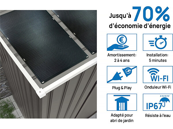 HABITAT ET JARDIN - Abri jardin métal "Dallas" - 5,29 m² avec panneaux solaires - Taupe - large