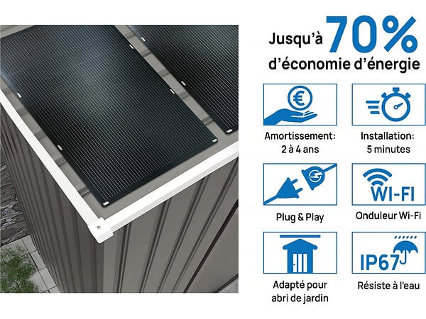 HABITAT ET JARDIN - Abri jardin métal "Dallas" - 15.16m² avec panneau solaires - Taupe - large