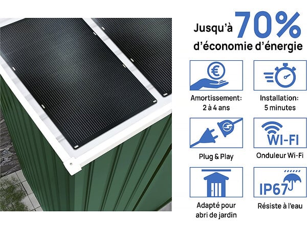 HABITAT ET JARDIN - Abri de jardin métal - "Rosas "- 7,06 m² avec panneaux solaires - Vert - large