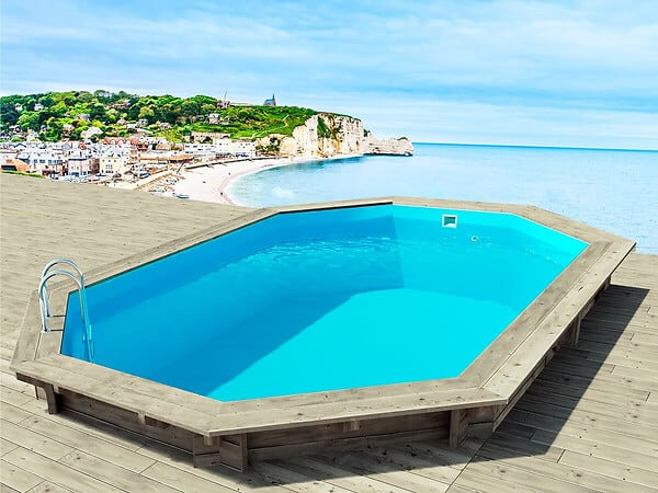 HABITAT ET JARDIN - Piscine bois " Brazilia 145 "  5.86 x 3.86 x 1.44 m + Pompe à chaleur 6 kw/h inverter "PowerLine by Hayward" - Noir - large