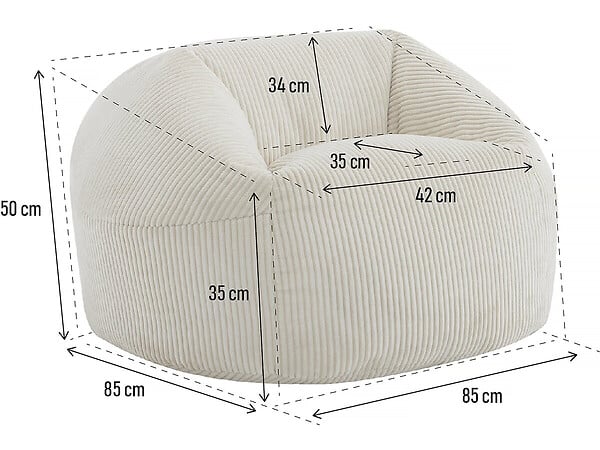 HABITAT ET JARDIN - Pouf en velours côtelé  "Cusco" - 80 x 74 x 49 cm - Beige - large