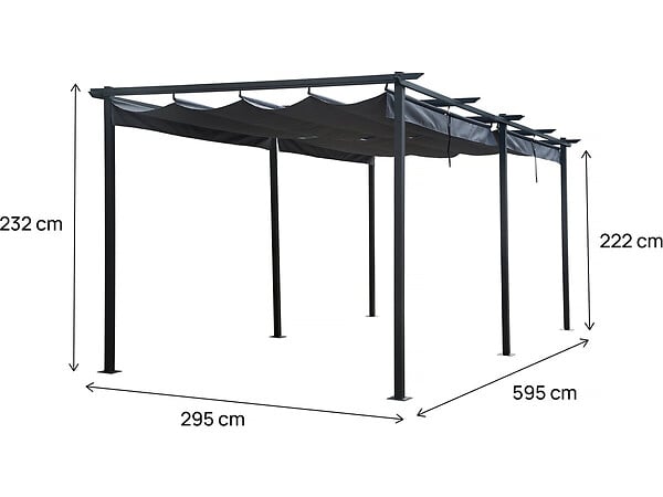 HABITAT ET JARDIN - Pergola en métal avec toit rétractable - 3 x 6 m - Anthracite - large