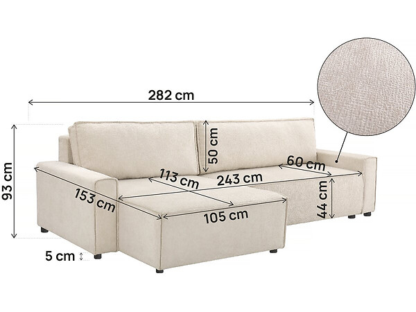 HABITAT ET JARDIN - Canapé d'angle convertible en tissu texturé "Montaigne" - 4 places - Beige - large