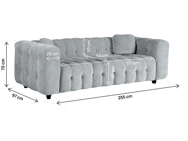 HABITAT ET JARDIN - Canapé droit en tissu chenille "Vendome" - 3 places - Gris - large