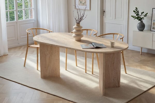 HABITAT ET JARDIN - Table à manger en bois "Sablin" - 180 x 89 x 75 cm - Travertin - large