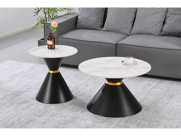 HABITAT ET JARDIN - Lot de 2 tables basses gigognes en céramique "Lune" - 70 x 70 x 42 cm - Gris/Blanc - large
