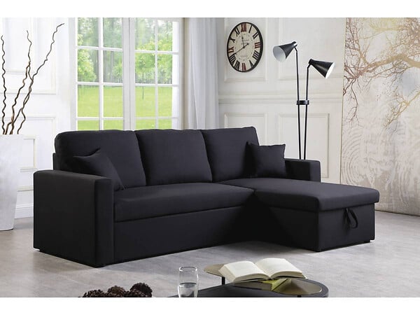 HABITAT ET JARDIN - Canapé d'angle convertible/ réversible "Alain" - 221 x 145 x 85 cm - 3 places - Noir - large