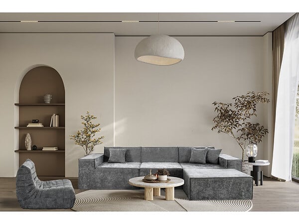 HABITAT ET JARDIN - Canapé droit modulable avec ottoman en tissu texturé "Lusso" - 4 places - Gris - large