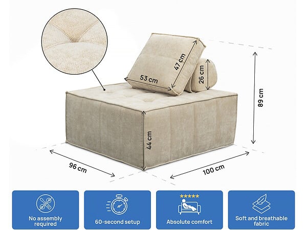 HABITAT ET JARDIN - Chauffeuse en tissu texturé "Velluto" - 96 x 100 x 89 cm - Beige - large