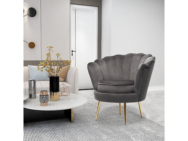 HABITAT ET JARDIN - Fauteuil en velours "Floria" - 75 x 68 x 77.5 cm - Gris - large