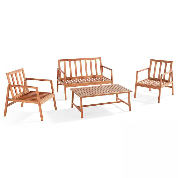 OVIALA - Salon de  terrasse bois avec 1 canapé, 2 fauteuils et table basse noir - Collioure - large