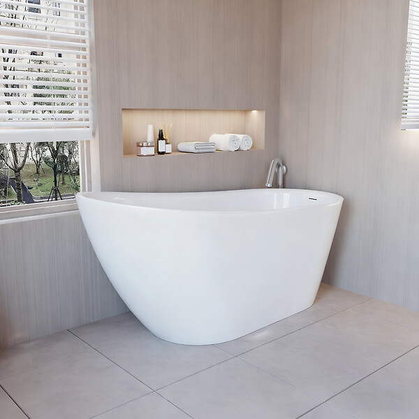 AICA SANITAIRE - Baignoire îlot ovale design acrylique pour salle de bain 150x72x73cm Blanc brillant - large