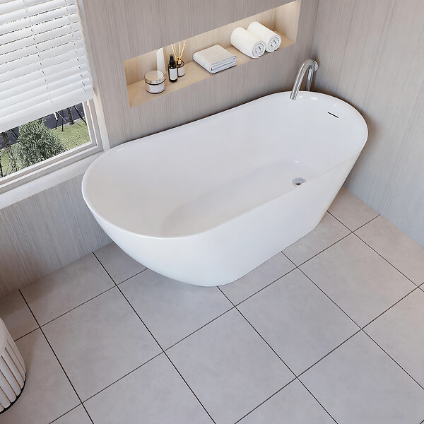 AICA SANITAIRE - Baignoire îlot ovale design acrylique pour salle de bain 150x72x73cm Blanc brillant - large