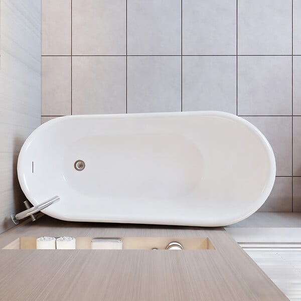 AICA SANITAIRE - Baignoire îlot ovale design acrylique pour salle de bain 150x72x73cm Blanc brillant - large