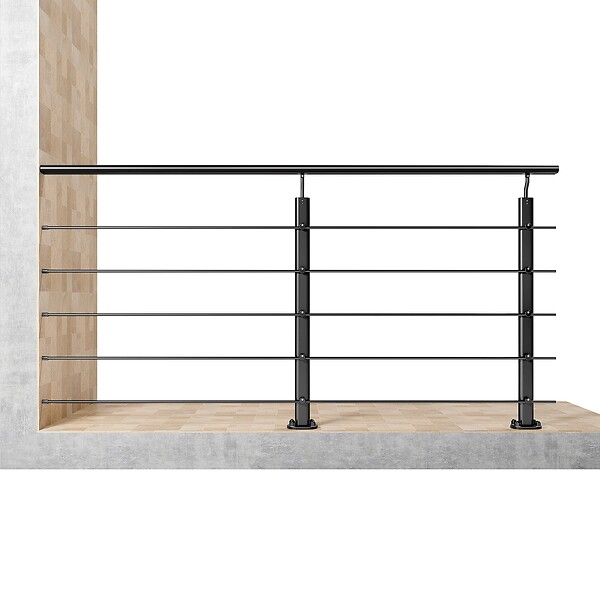 AICA SANITAIRE - Garde-corps aluminium noir mat 2m, avec 5 traverses et 1 main courante, pose à plat contre le mur, en kit complet - large