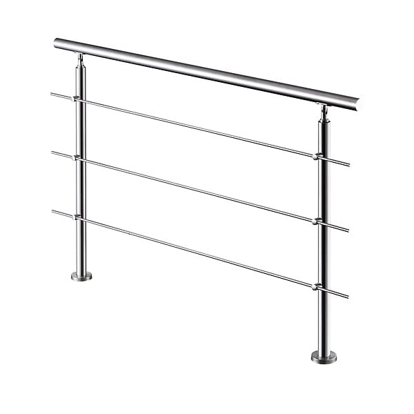 AICA SANITAIRE - Garde-corps 150cm - En inox 304 - 1 main courante et 3 traverses - Intérieur & extérieur - Kit complet - Pour bâtiments au bord de la mer - large