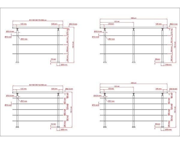 AICA SANITAIRE - Garde-corps 100cm - En inox 304 - 1 main courante et 3 traverses - Intérieur & extérieur - Kit complet - Pour bâtiments au bord de la mer - large