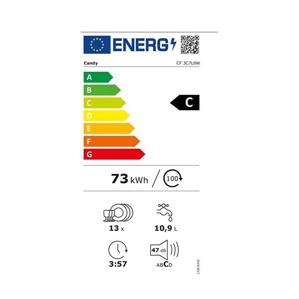 CANDY - lave-vaisselle 60cm 13 couverts 47db blanc - CF3C7L0W - large