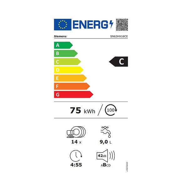 SIEMENS - lave-vaisselle 60cm 14 couverts 42db tout intégrable - SN63HX16CE - large