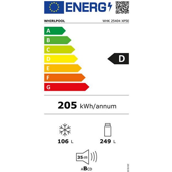 WHIRLPOOL - réfrigérateur combiné 60cm 355l inox - WHK25404XP5E - large
