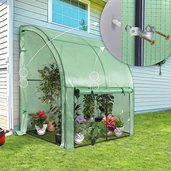 VOUNOT - Serre de jardin hivernage murale adossee avec bache PE 200x100x180cm vert - large