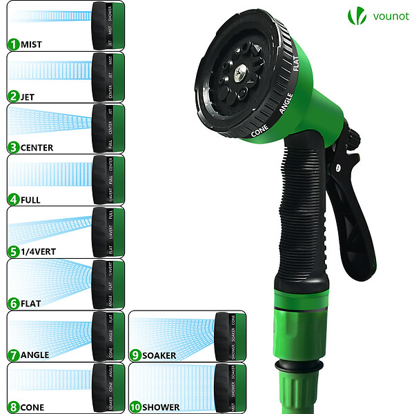 VOUNOT - Tuyau d’Arrosage Extensible 30m avec Accessoires vert - large
