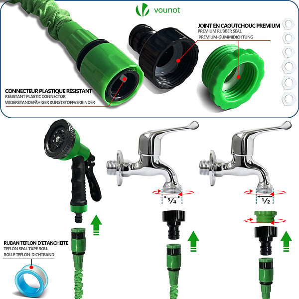 VOUNOT - Tuyau d’Arrosage Extensible 30m avec Accessoires vert - large