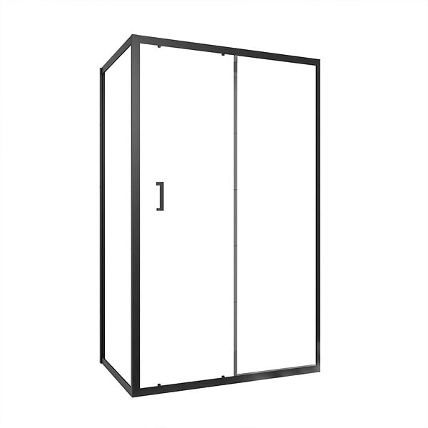 AURLANE - Porte de douche + Retour 120x90x200 cm - Verre 6 mm - Profilé Noir - CRUSH - large
