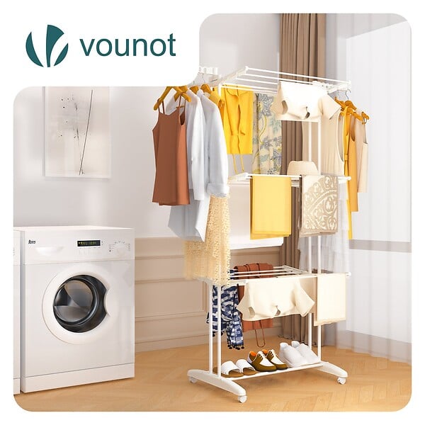 VOUNOT - Sechoir a linge etendoir renforce 4 niveaux 125x62x173cm blanc - large