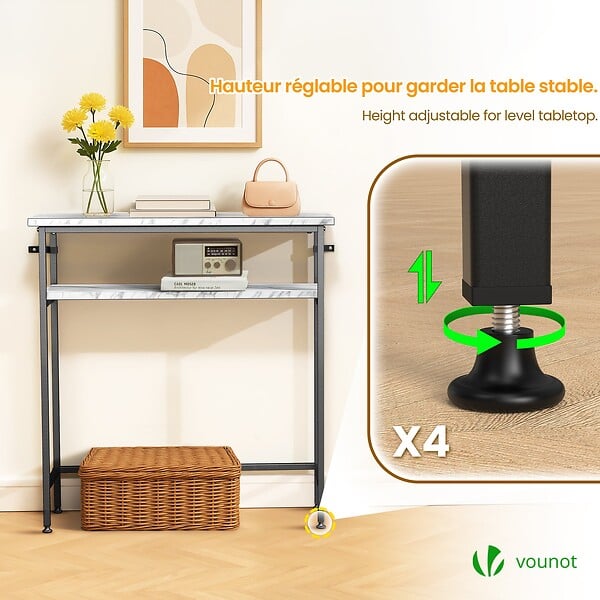 VOUNOT - Console table 2 niveaux style industriel en metal et MDF 80x24x80 cm Blanc - large
