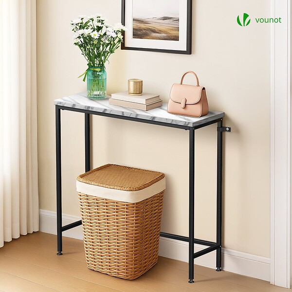 VOUNOT - Console table style industriel en metal et MDF 75x24x75 cm Blanc - large