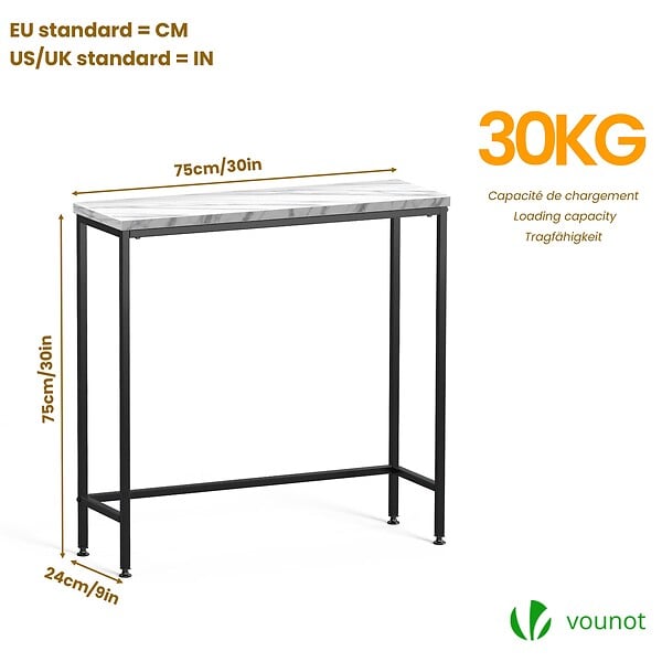 VOUNOT - Console table style industriel en metal et MDF 75x24x75 cm Blanc - large