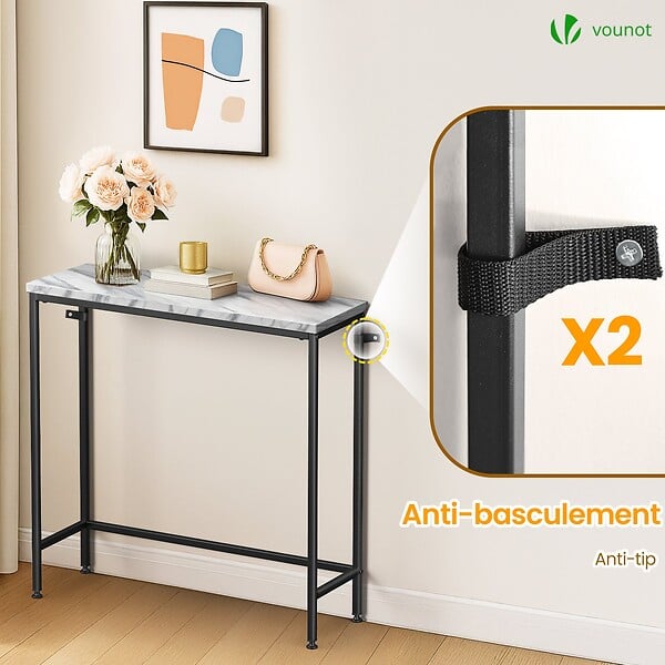 VOUNOT - Console table style industriel en metal et MDF 75x24x75 cm Blanc - large