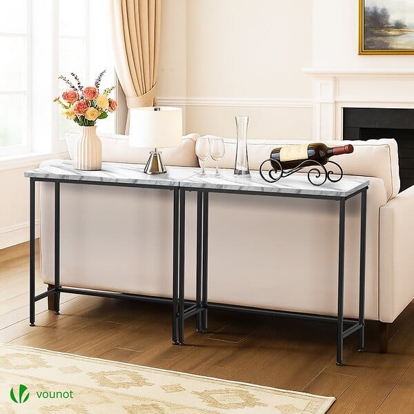 VOUNOT - Console table style industriel en metal et MDF 75x24x75 cm Blanc - large