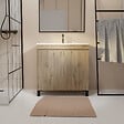AURLANE - Meuble de salle de bains 60 cm TIMBER - Décor Chêne Naturel à portes avec Vasque céramique blanche - vignette
